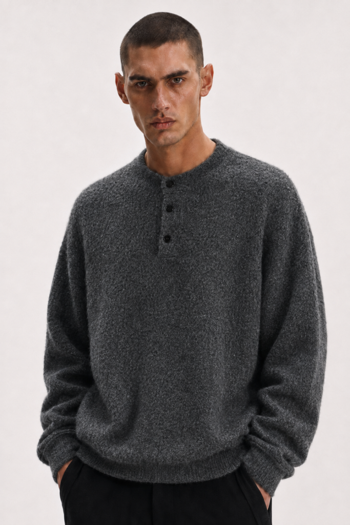 Pull Polo Oversize Laine Mélangée Héritage