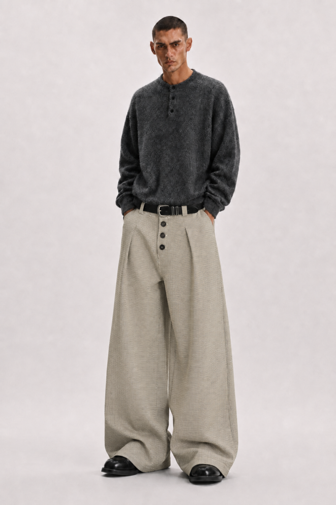Pantalon Ample Laine à Carreaux